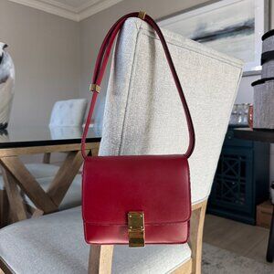 CELINE LEATHER Box Bag Red Teen